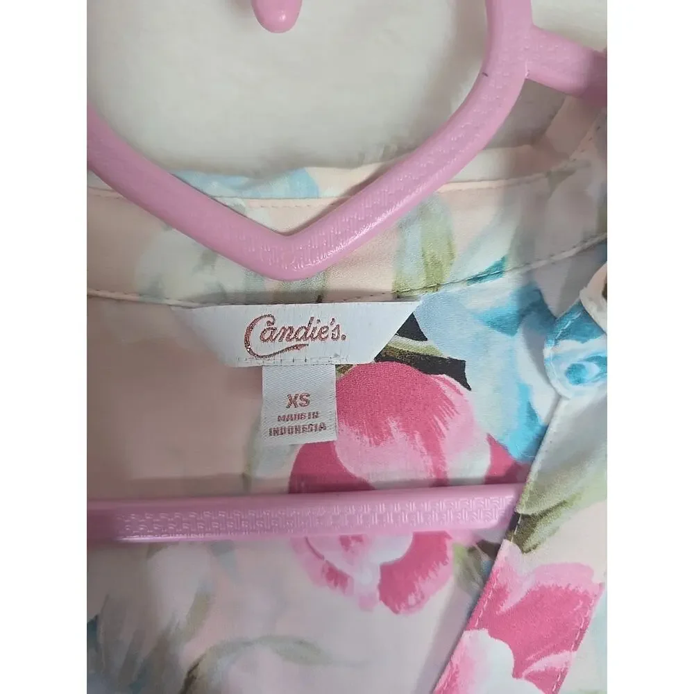 Candie's Pink Floral Lightweight Blouse Top Sz Small Office Formal Work Casual - Picture 5 of 10